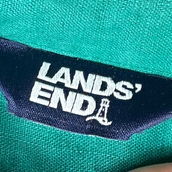 Lands End Long Tunic Shirt Top Button Down LINEN Sz Large XL 14 16 Green Teal - Picture 3 of 5